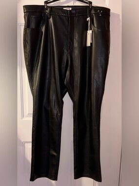 NWT Good American Black Good Icon Faux Leather Pants size 22